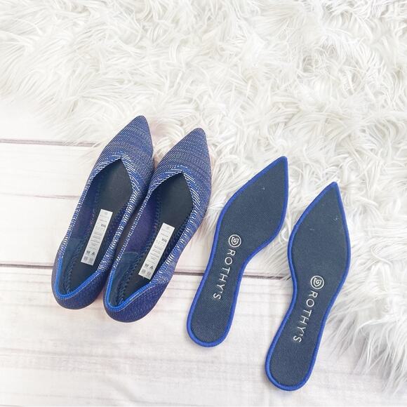 Rothy’s The Point Bright Blue Birdseye Space Dye Orange Sole Flat Size 6 Retired - Picture 8 of 10